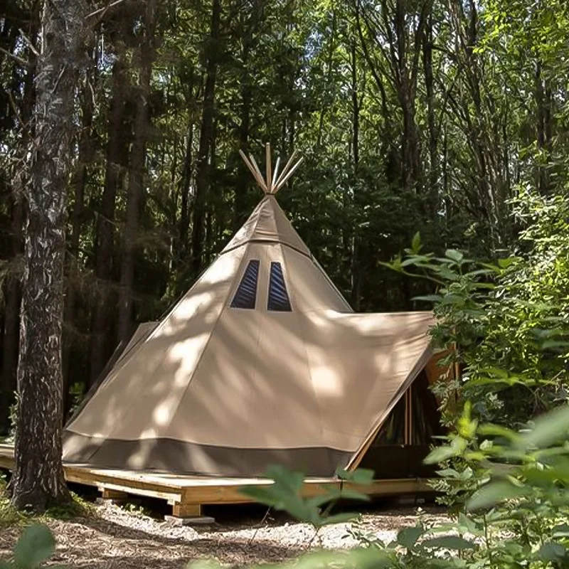 Luxury Indian Teepee Tipi Tent Canvas Waterproof Outdoor Family Glamping Camping Hiking Travel Resort Customizable Wood Pole
