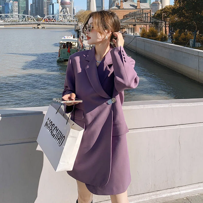 2023 Design Purple Suit Coat Women's Spring Long Sleeve Fashion French Temperament Commuting Wind Trendy Blazer Jacket Z407