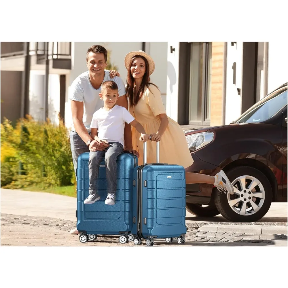 

Luggage Sets Expandable PC+ABS Durable Suitcase Sets Double Wheels TSA Lock 4 Piece Luggage Set Navy