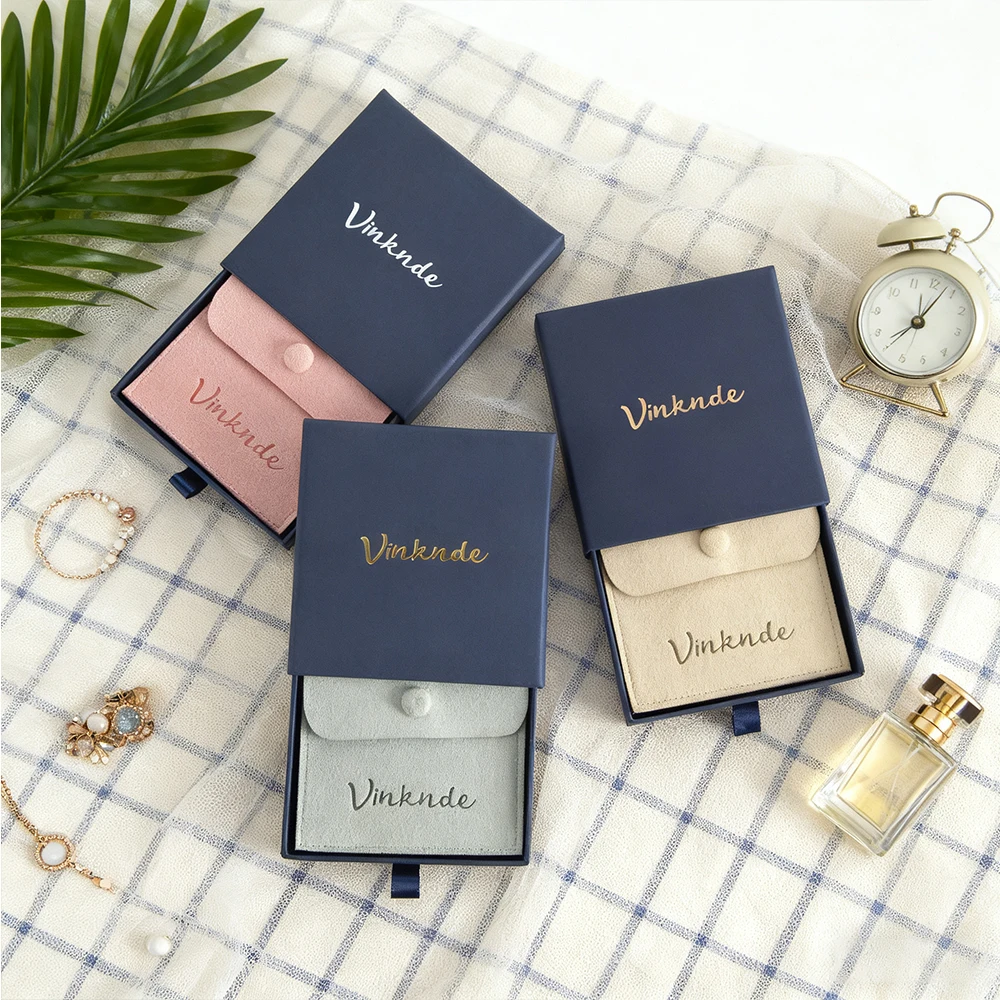 

Customized Luxury Rigid Cardboard Drawer Jewelry Gift Boxes for Ring Earrings Necklaces Bracelets Wedding Storage Snap Bag Pouch