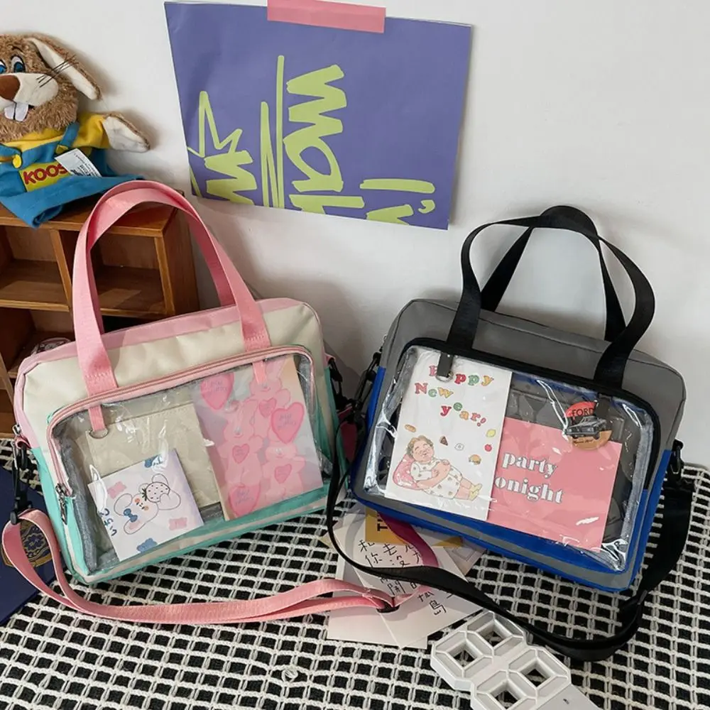 배지 Ita 가방 면 인형 가방 숄더백 크로스 바디 투명 포켓 Itabag 대비 색상 대용량