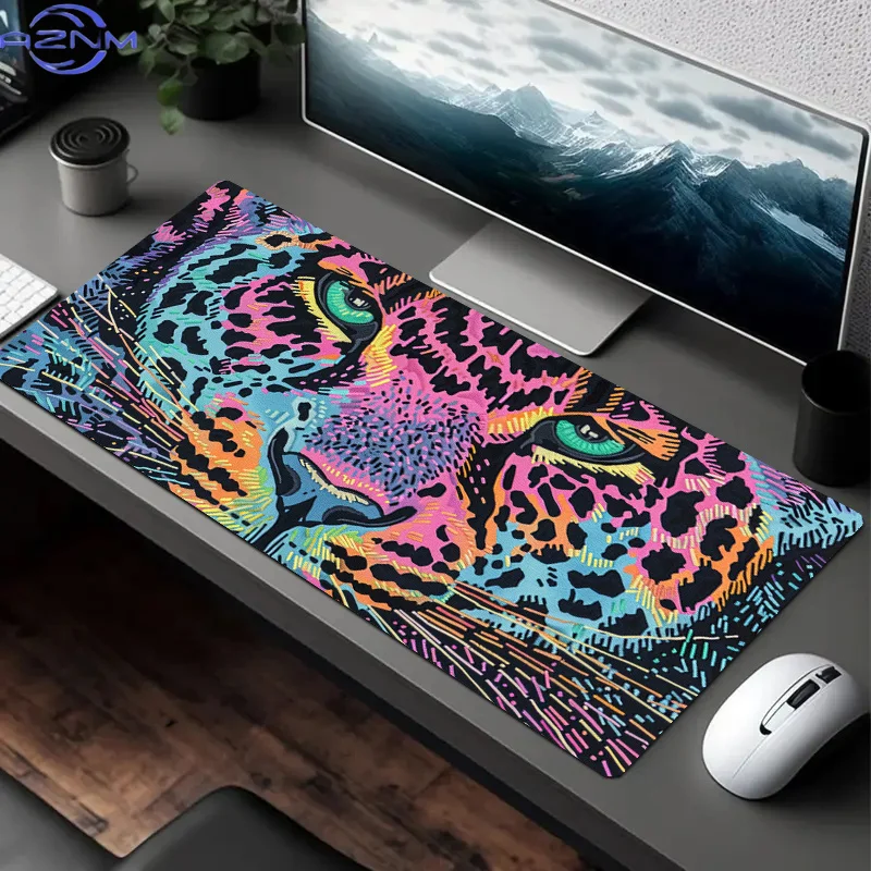 Vibrant Rainbow Leopard Print Mouse Pad, Heavy Metal Style, Non-Slip Polyester Office Laptop Gaming Mat, Ideal for Birthday and