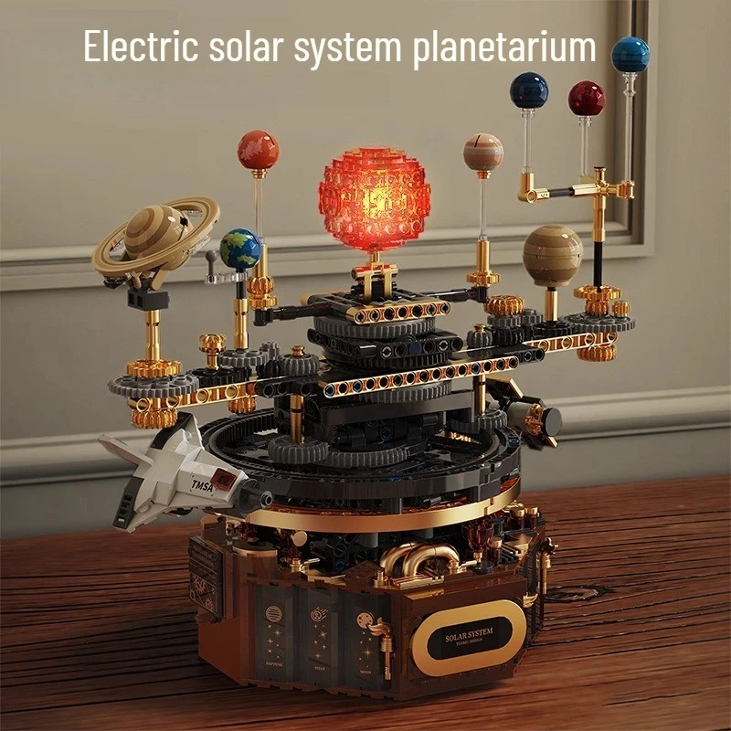Kit di blocchi di costruzione per esplorazione spaziale del sistema solare 3D Giocattolo STEM con luci a LED Modalità manuale elettrica Puzzle Regalo per adolescenti e adulti