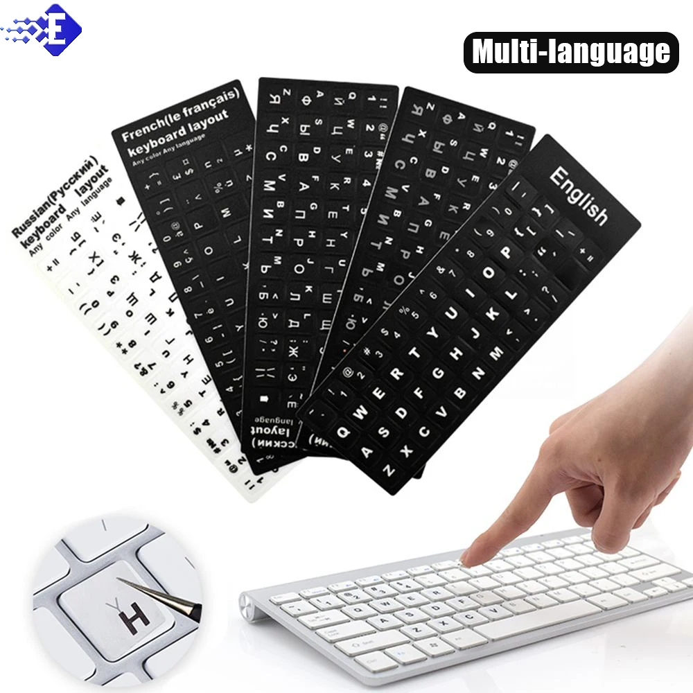 

Multi Russian French English Arabic Spanish Deutsch Keyboard Stickers Letter Alphabet Layout Sticker For Laptop Desktop PC