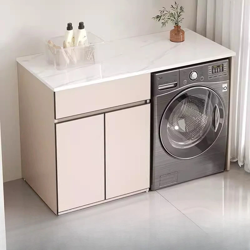 c13-Modern Design Balcony Laundry Cabinet Sintered Stone Countertop Customizable Storage Washer Combo Bathroom Furniture mueble