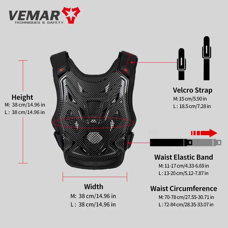 VEMAR Youth Older Children Safety Vest, Motorcycle Chest Protector Pre-Teens Shock-Absorbing Armor for Balance Bike & Motocross