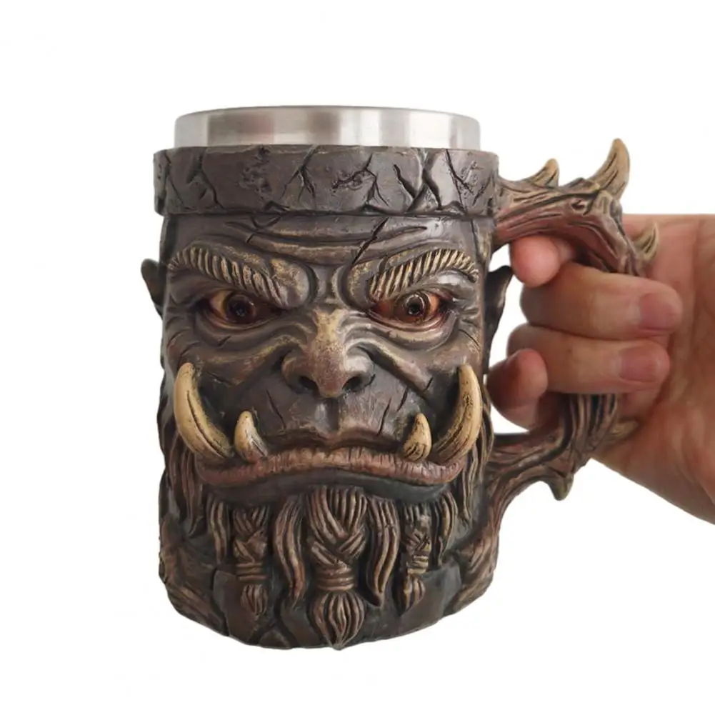 

Stone Texture Fanged Mug Resin Stainless Steel Coffee Cup with Gothic Design Novelty Drinkware for Water Beer Tea Unique Gift