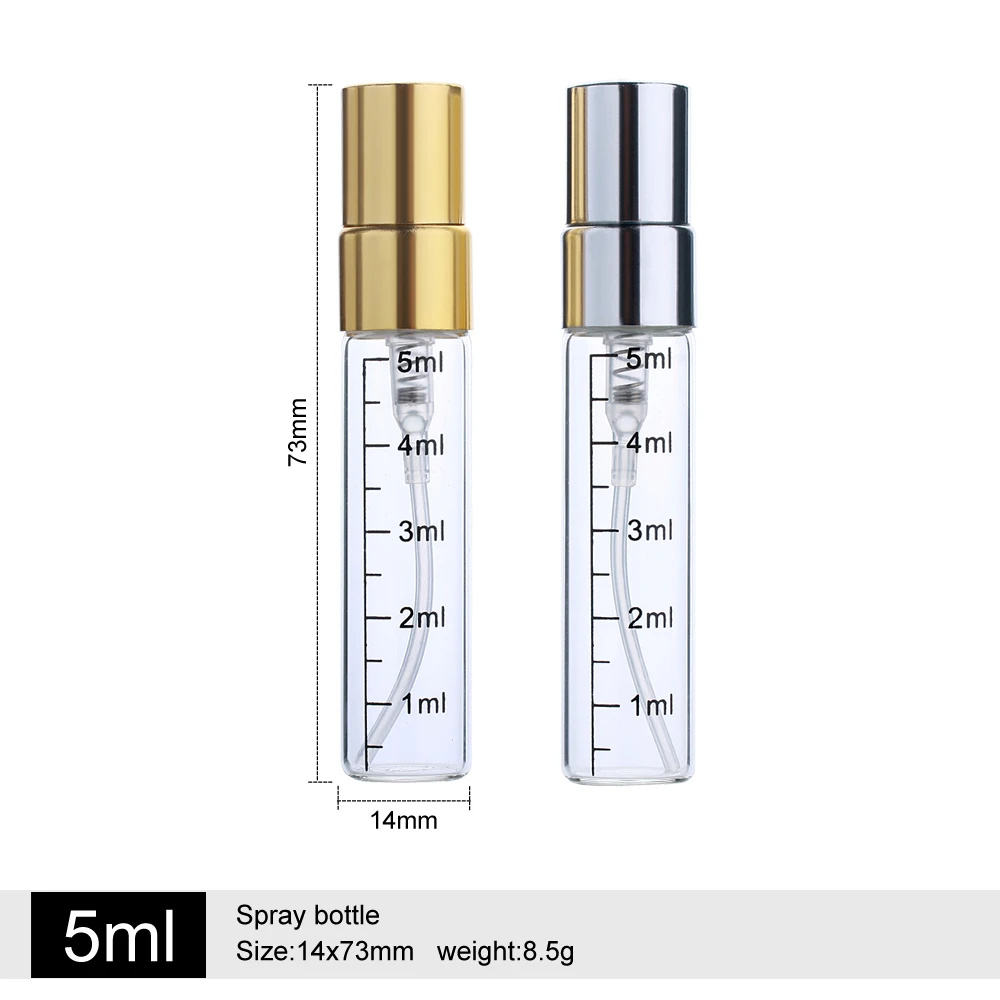 5ml 50/100Pcs Nachfüllbare Mini Parfüm Spray Flasche Mit Skala Aluminium Spray Zerstäuber Tragbare Reise Kosmetische Container