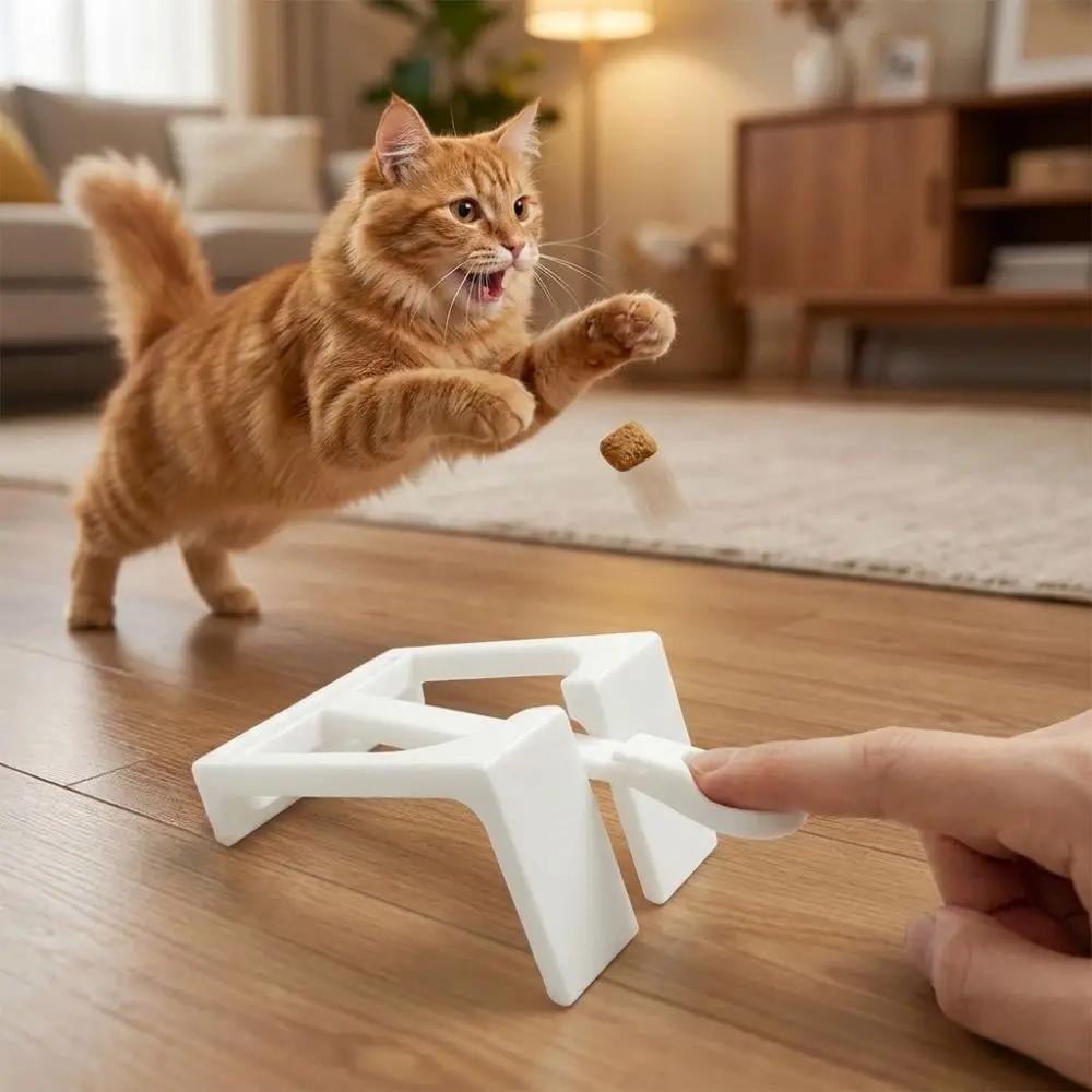 Manual Pet Treat Launcher Toy Enrichment Plastic Interactive Dog Feeding Toy 3D Printing Non Slip Stand Kitten Reward Launcher