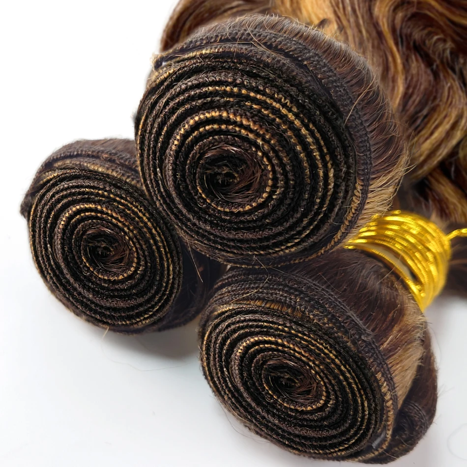 Bundel gelombang tubuh 4/27 sorot 100% bundel rambut manusia Pirang madu ekstensi rambut Brasil jalinan rambut warna Ombre 16-30 inci