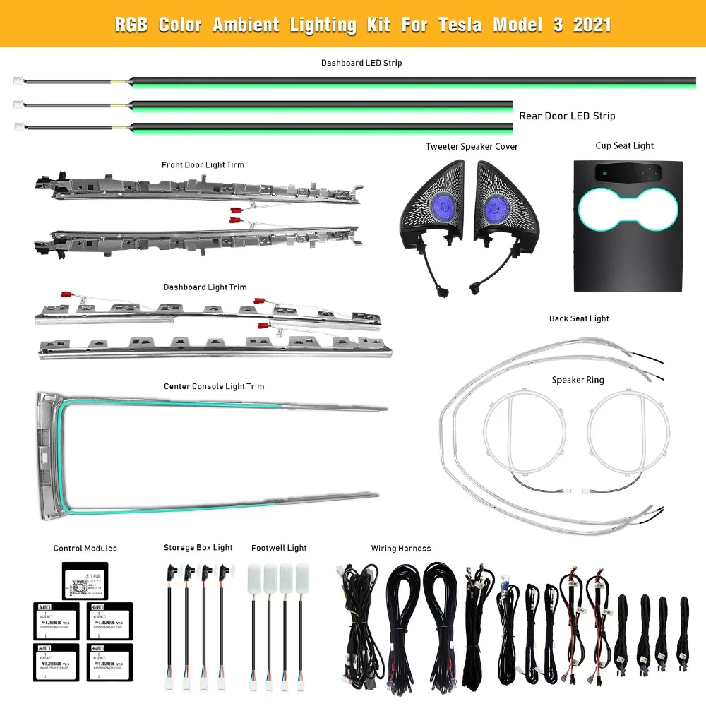 

Обновление RGB светодиодных аксессуаров для салона автомобиля для Tesla Model Y/3 2021-2022 атмосферный декоративный светильник