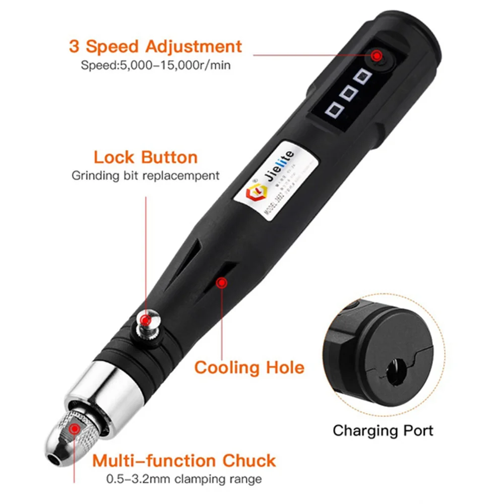 Mini Moedor Elétrico USB Portátil, Caneta De Gravação, Máquina De Polimento, Dremel Rotary Tool Accessories, DIY Set, 15000RPM