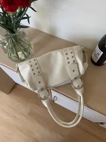 Fashion rivet women Shoulder Bag PU leather Hot girl motorcycle bag bolsa feminina female Underarm Bag ladies big handbag Black - Image 6