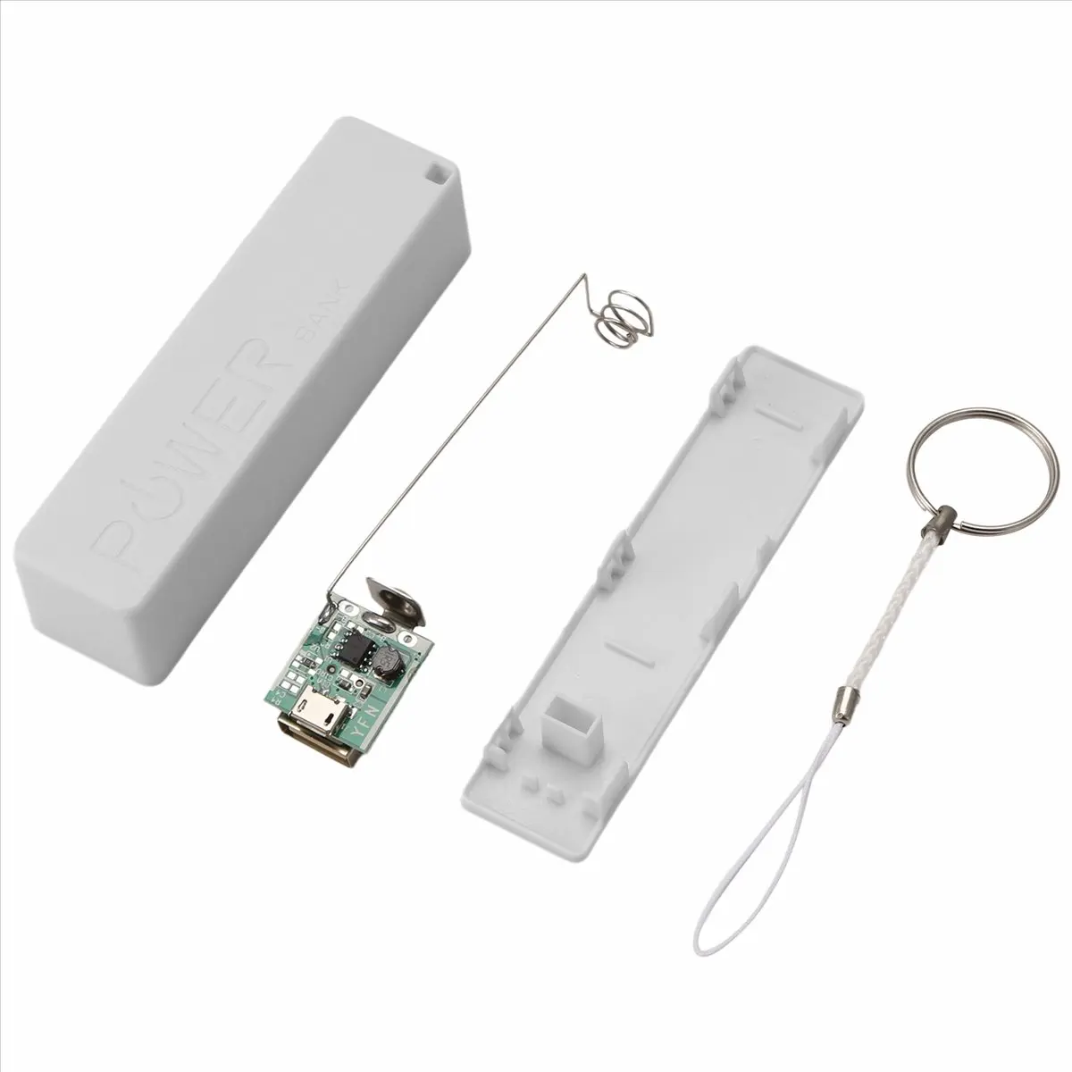 A64I Portable External Power Bank Battery Charger 18650 with Keychain (Without Battery) (White)