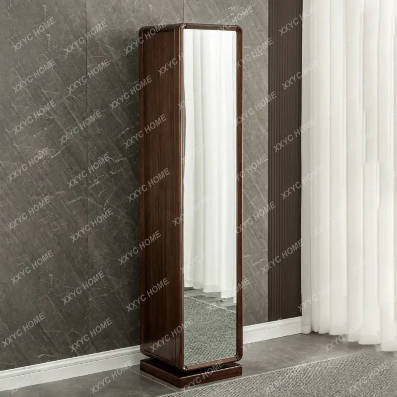 Black walnut full-length mirror simple rotating multi-functional storage solid wood fitting mirror