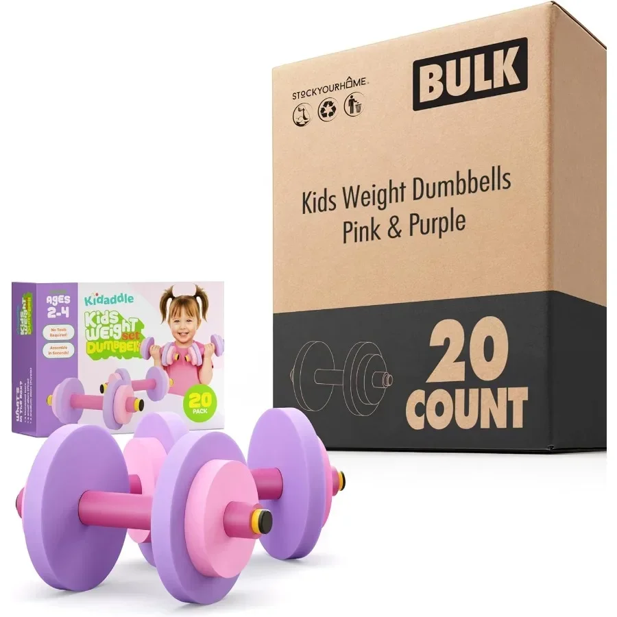Weight Set 20 Pack Toy Dumbbells, Dumbbell Workout Weights, Fun Fitness and Exercise Equipment (Pink Purple)