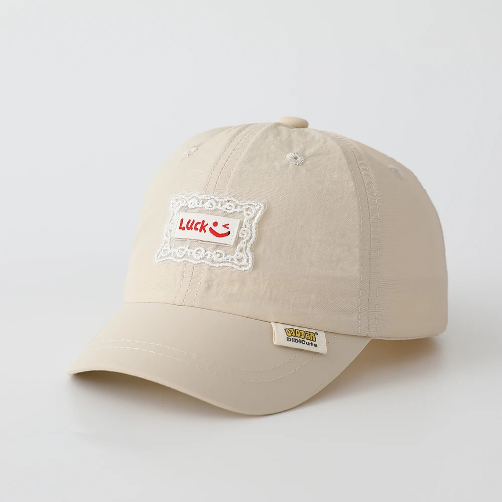 Children's Lace Letter 'Luck' Smiling Face Logo Quick-Drying Baseball Cap. Fresh and Gentle Style. Suitable for Baby Girls to We