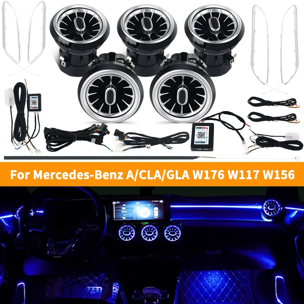 

12/64 цветные автомобильные окружающие освещение для Mercedes-Benz A/CLA/GLA W176 W117 W156, светодиодные автомобильные вентиляционные отверстия, турбинная насадка, украшение, лампа, приложение