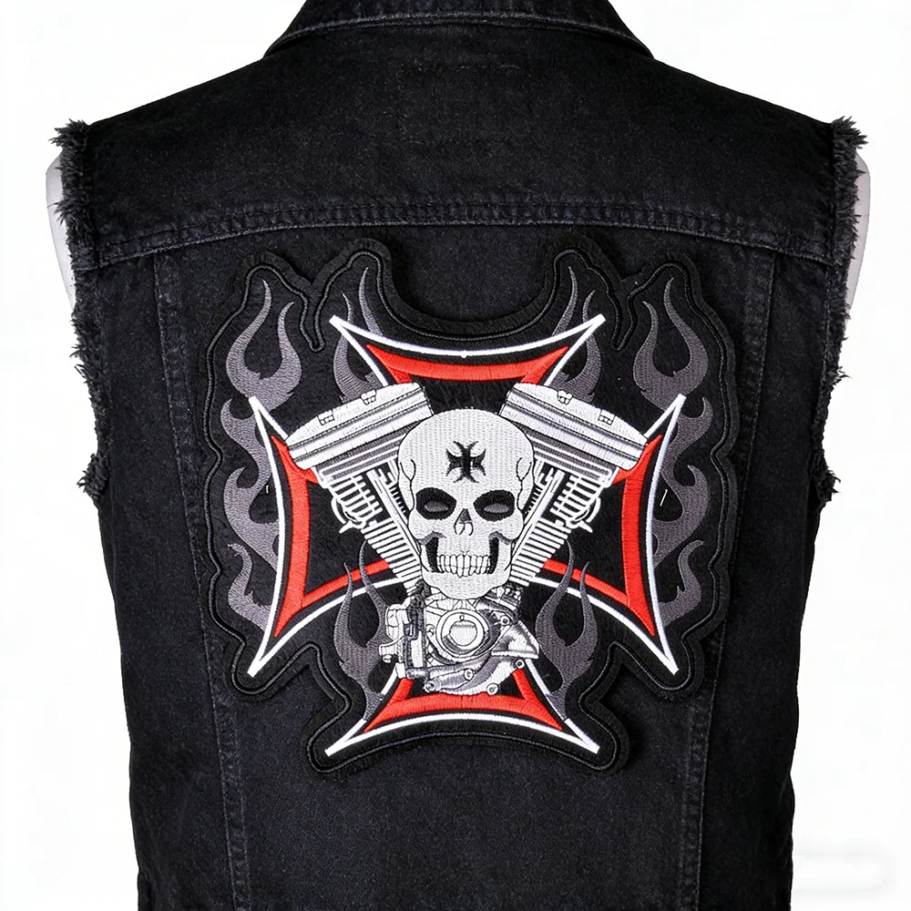 Bikers Motorcycle Embroidered Iron On Patches Large Punk Skull Badges Big Biker Patches For Clothing Coat Accessories