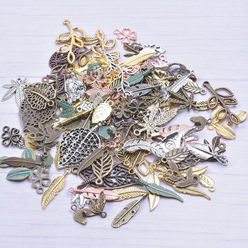 30 sztuk Radom Mix liść rośliny Charms dla elementy do wyrobu biżuterii w stylu Vintage wisiorek urok ręcznie robione kolczyki naszyjnik akcesoria Retro — zdjęcie 4