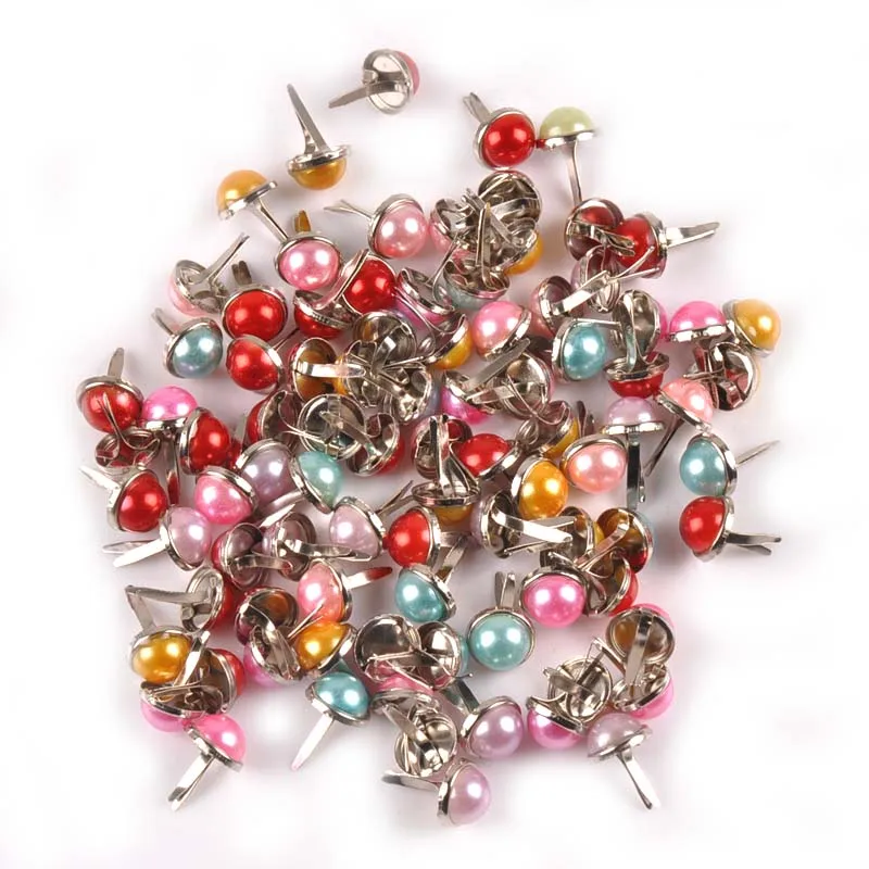 20Pcs Mixed Metal Craft Round Pearl Brads For Scrapbook Fastener Embellishments Brads DIY Shoes Accessories Home Decor 9x15mm