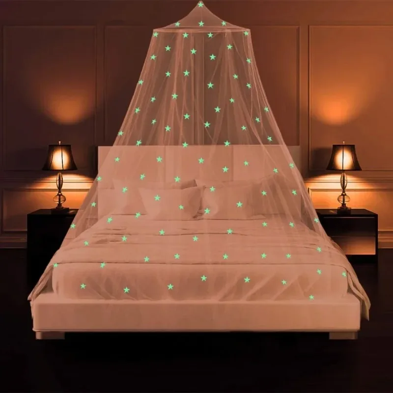 Glow-in-the-Dark Star Bed Canopy Mosquito Net For Kids Bed Hanging Dome Bed Curtain