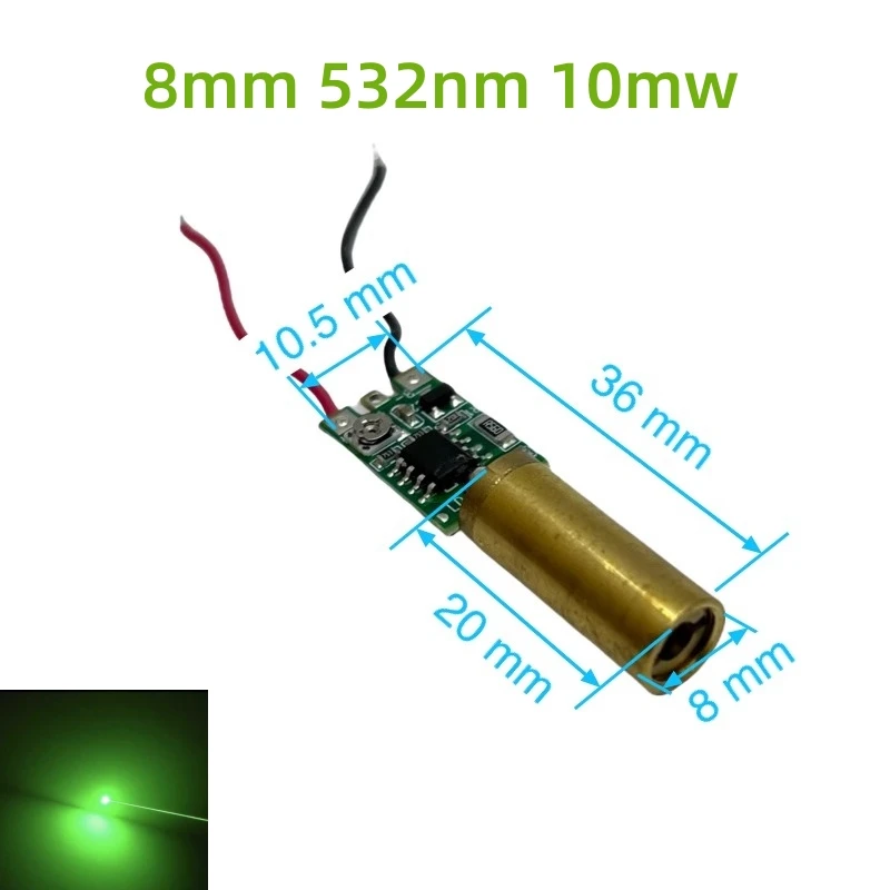 Cabezal láser de 8mm de diámetro de punto verde, mira láser de 532nm y 10mw, luz indicadora láser, módulo láser