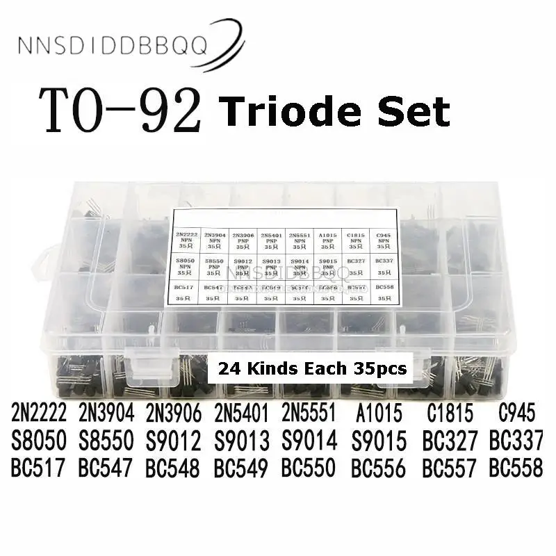 840pcs Triode Set Transistor TO-92 24 Kinds S8050 8550 5551 9013 C945 2222 3904 2N2222 2N3904 2N3906 2N5401 2N5551 S8050 S8550