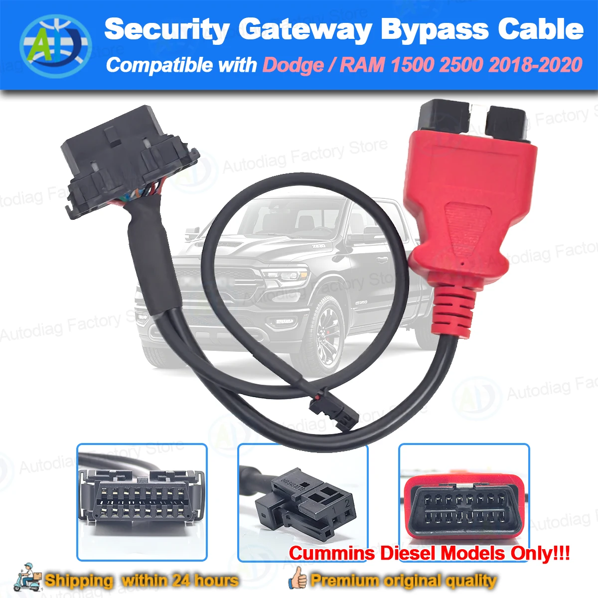 

Security Gateway Bypass Cable For 1500/2500 2018-2020 OBD2 SGW Bypass Adapter for Dodge/RAM/Cummins OBDII Diagnostic Connector