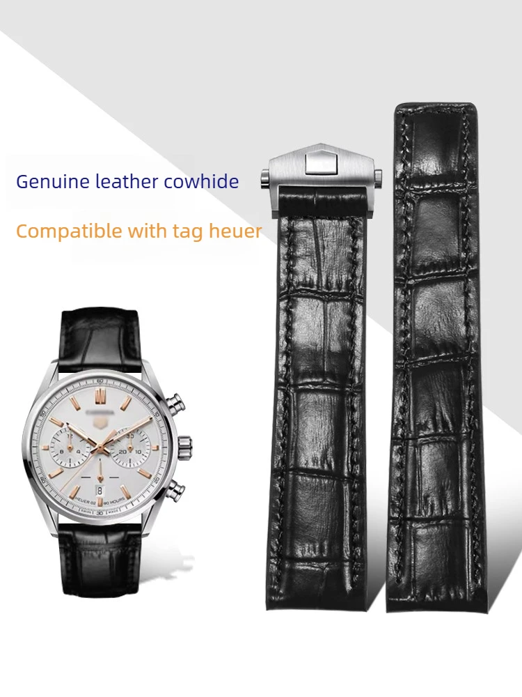 Suitable for TAG Heuer Strap, Leather Waterproof Men's Carrera Monaco Folding Buckle Watch Chain 19 20mm