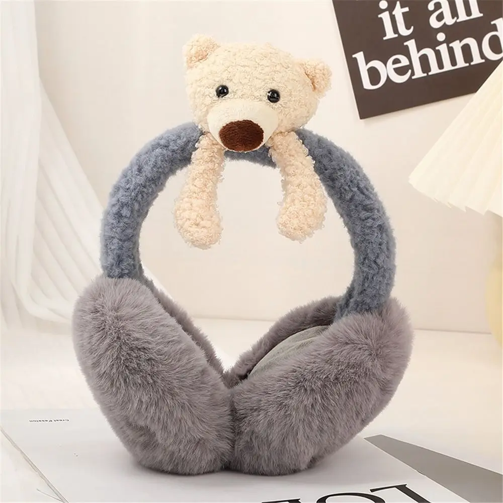 Cute Cartoon Bear Ear Warmers Foldable Windproof Student Cycling Ear Covers Winter Earmuffs for Women Girls