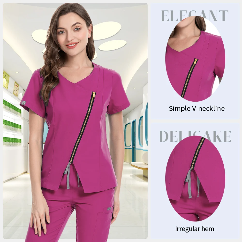 Niaahinn Multicolor Surgical Suit Nurse Scrub Set Clinical Medical Doctor Nursing Uniforms Short Sleeve V-neck Tops Pocket Pants