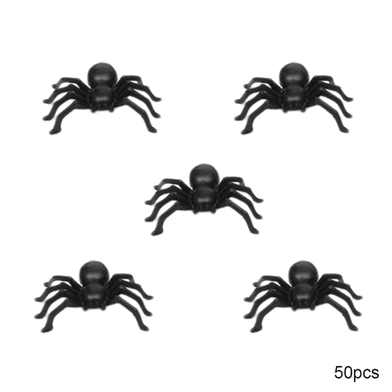 Aranhas de plástico pequeno Halloween Decorações, Preto, Luminoso, Casa assombrada, Aranha Decorar, Simulação Tricky Toy, 50pcs