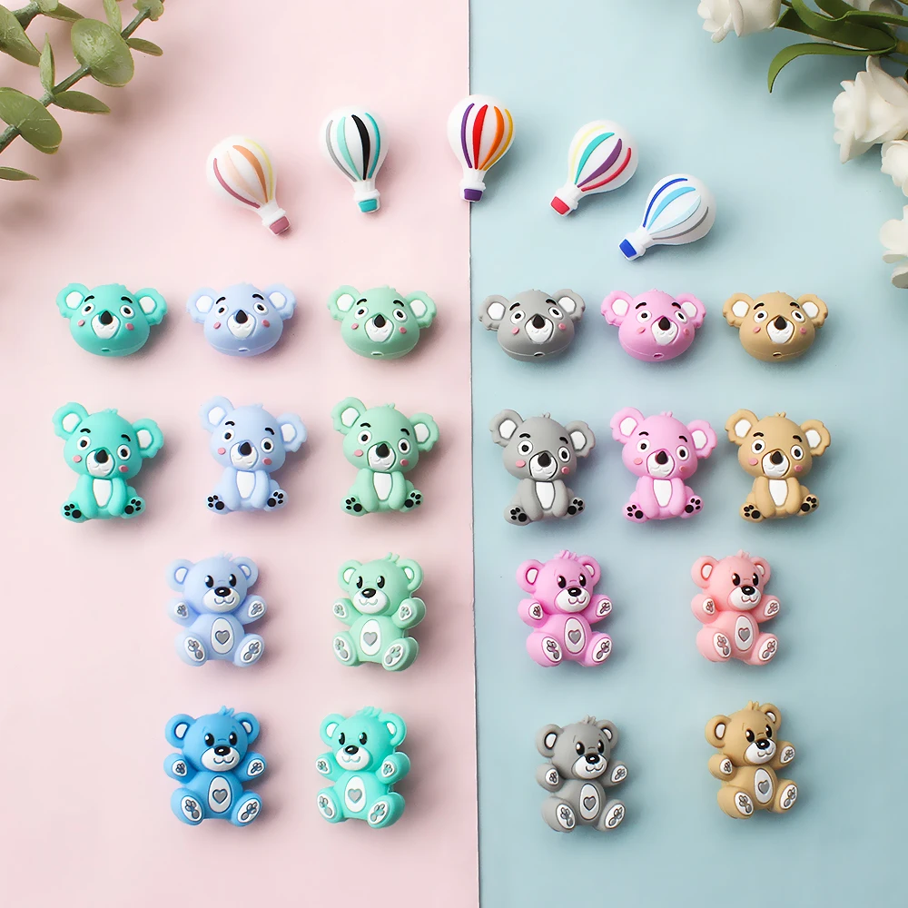 5/10/20pcs 3D Silicone Beads Koala Bear hot air balloon Focal Beads for DIY Jewelry Making Pen Charms Bracelet Accessories view 4