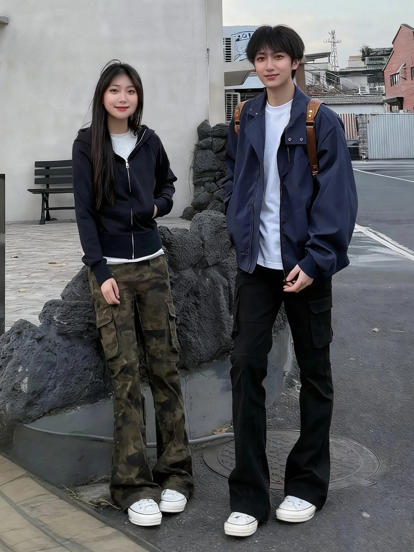 

American Sle Retro Camouflage Flared Workwear Pants Men's Straight Leg Slim Fit Jeans Couple's Casual Pants Autumn Wear