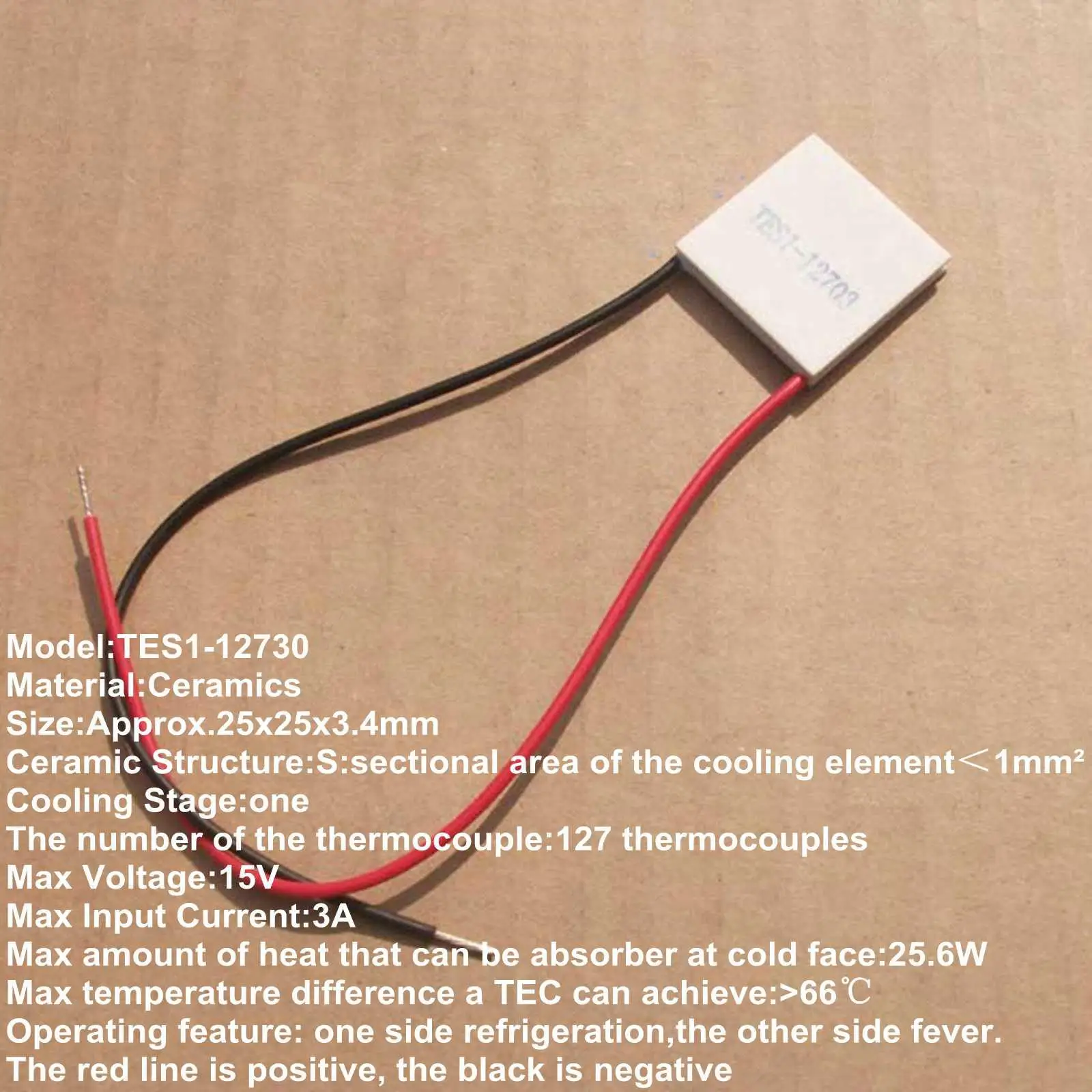 

25x25x3.4mm 3A 15V 25.6W TES1-12730 Thermoelectric Cooler Peltier Heatsink