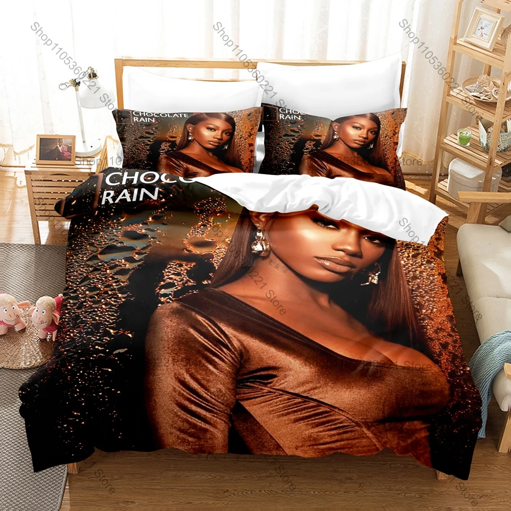 Flo Milli Never Lose Me Gold Diamond Grill Neon Night Aesthetic HD Print Bedding Set Duvet Cover + 2 Pillowcases Streetwear Room