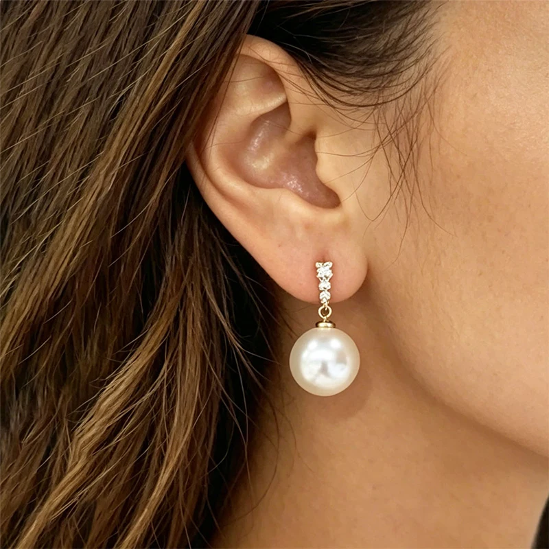French Luxury Zircon Pearl Clip On Earrings For Women Elegant Painless No Piercing Ear Clips Simple Jewelry Party Holiday Gift