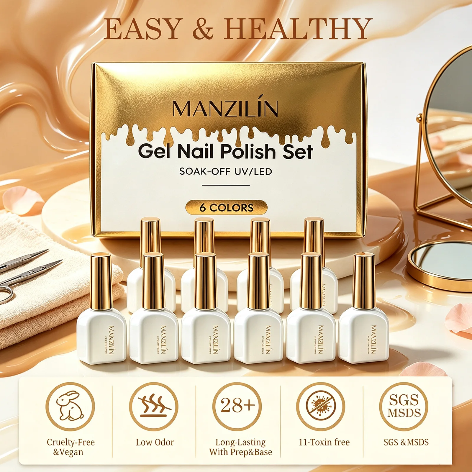 6 Colors Gel Nail Polish Set 12ml Soak Off UV LED Nail Gel Kit Long‑Lasting Popular Trend Color Manicure Varnish Nail Art