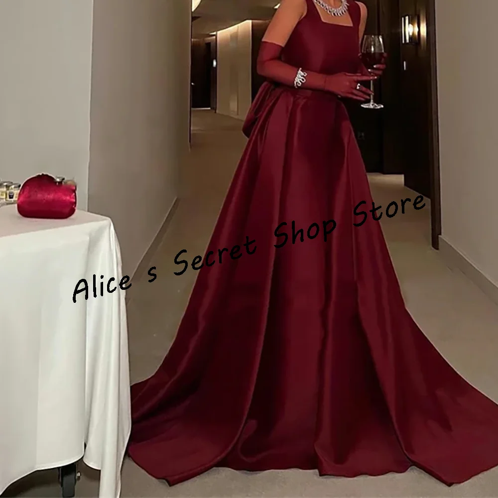

Classic Satin Square Collar Sleeveless A-Line Formal Evening Dresses Birthday Party Prom Gowns Customized
