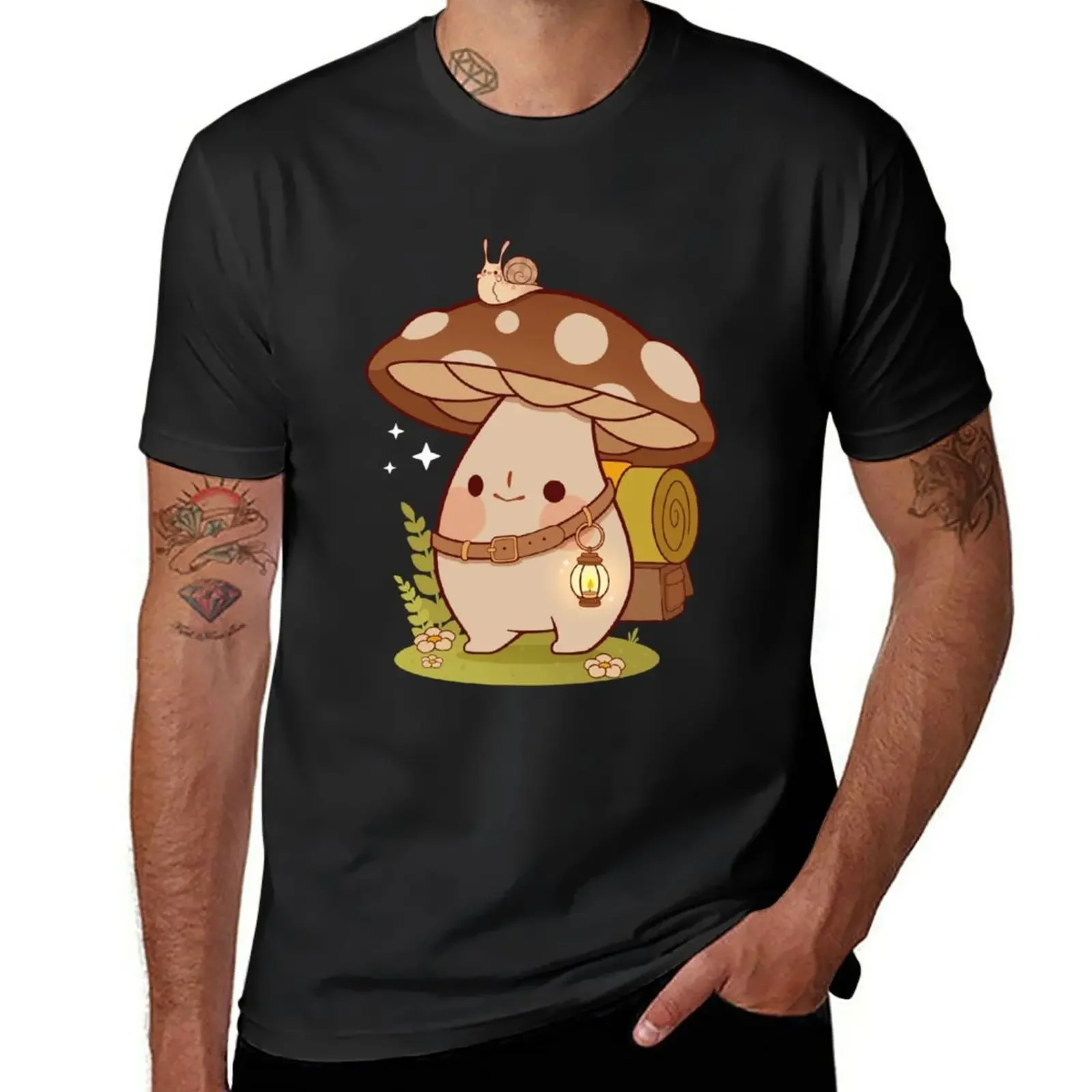 New Small adventure mushroom and snail T-Shirt summer clothes Short t-shirt plain t-shirt mens graphic t-shirts big and tall