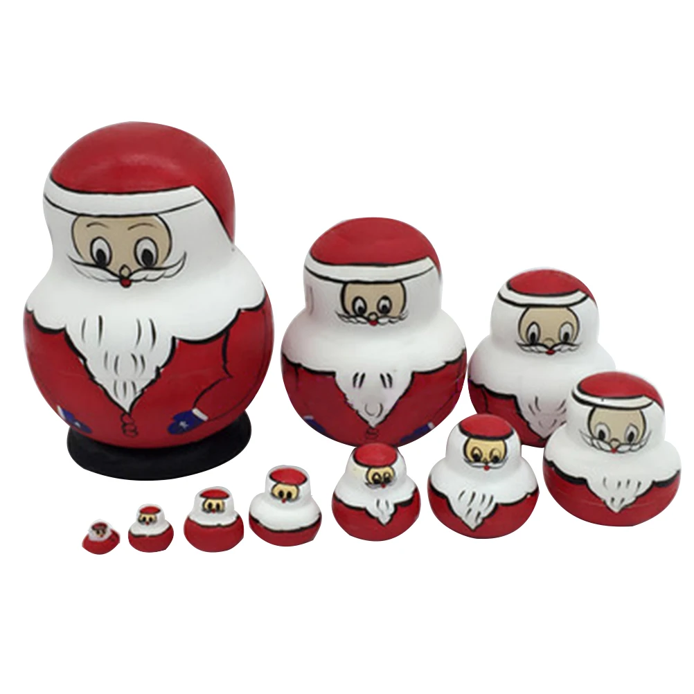 

10 PCS Toy Matryoshka Snowman Nesting Toys Russian Santa Claus Xmas Stacking