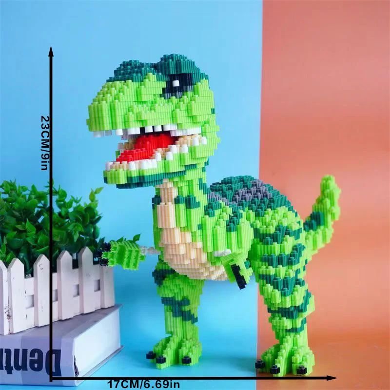 3758 Green Dinosaur Building Blocks, Company Reception Desk, Living Room and Study Room Decorations, Holiday Gifts, School Rewards, Christmas Eve Gifts, Christmas Gifts