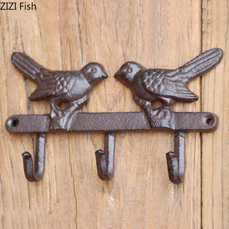 Birds Hook Hanging Shelf Wall Hanging Decorative Hook Black Cast Iron Coat Rack Courtyard Corridor Vintage Outdoor Decoration