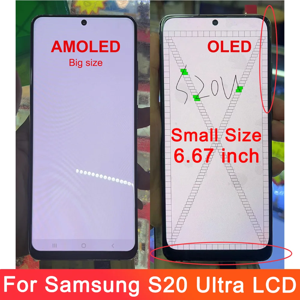 OLED لسامسونج S20 الترا S20 الترا 5G G988B/DS G988U شاشة الكريستال السائل مجموعة المحولات الرقمية لشاشة تعمل بلمس مع الإطار