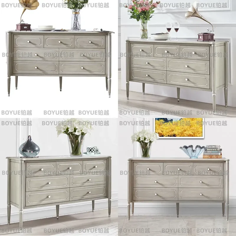 American Light Luxury Solid Wood 7 Drawer Chest Cabinet Bedroom Storage Unit Compact Dresser for Small Apartment Home
