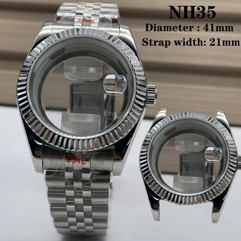 41mm for NH35 Movement Solid 316L Stainless Steel Watchcase Sapphire Crystal Watch With Calendar Window Fit dial 30mm-31.5mm