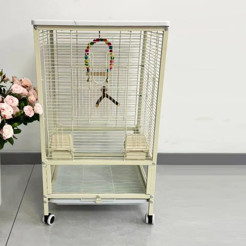 Large household parrot Xuanfeng tiger skin splash-proof cage movable cross silk good climbing bird cage luxury villa parrot cage
