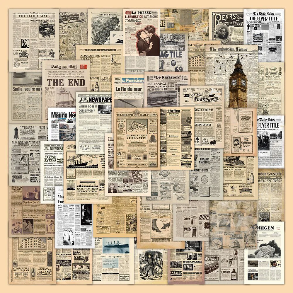 10/30/60 sztuk Retro naklejki na czasopisma Vintage gazeta plakat naklejki DIY pamiętnik walizka księga gości telefon rower Graffiti naklejka zabawka