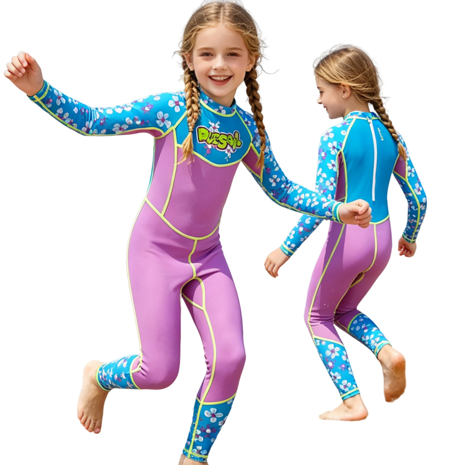 

Girls' Swimsuits,One-Piece Long Sleeve Children's Weisuits,Anti-UV Printed Surfing Snorkeling Wear,Kids Full Body Swimming Wear